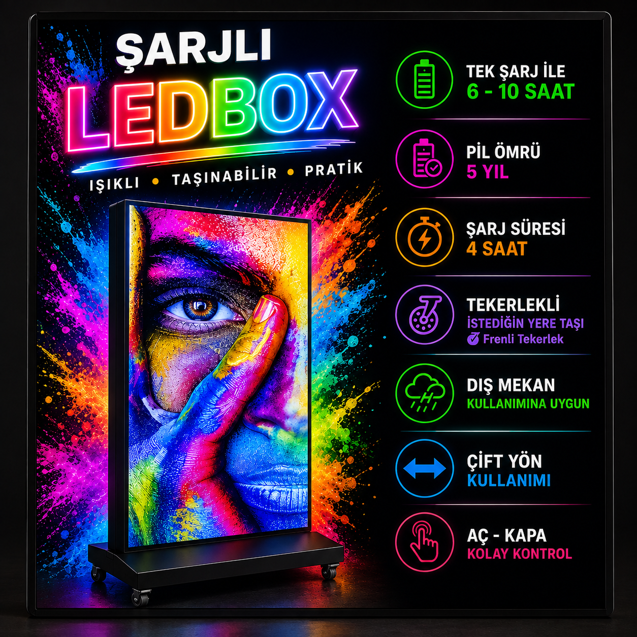 Şarjlı Lightbox 50x150cm