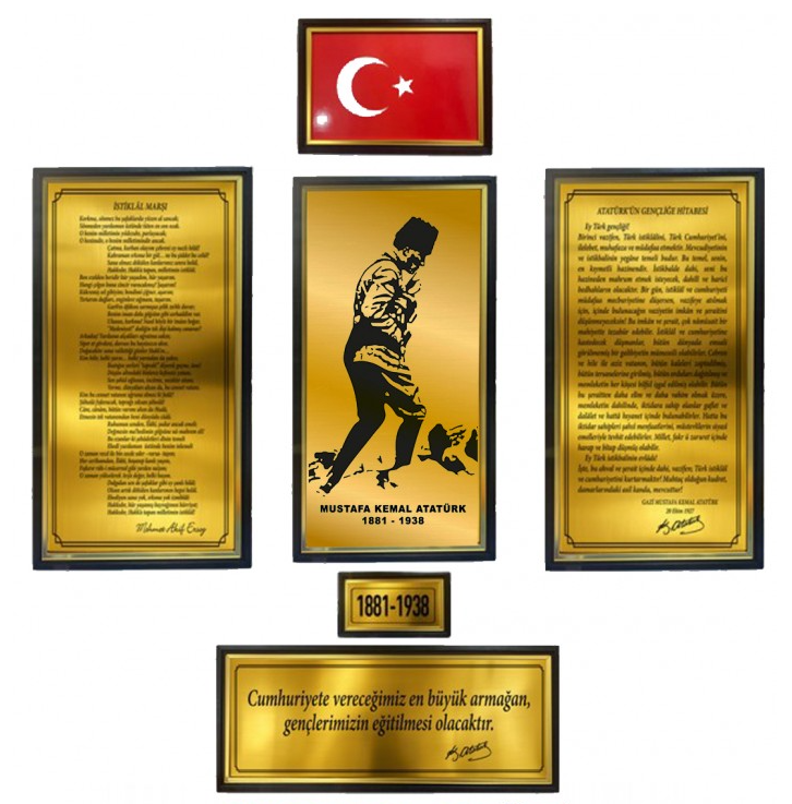 Atatürk Köşesi  Pirinç Görünümlü Metal Set
